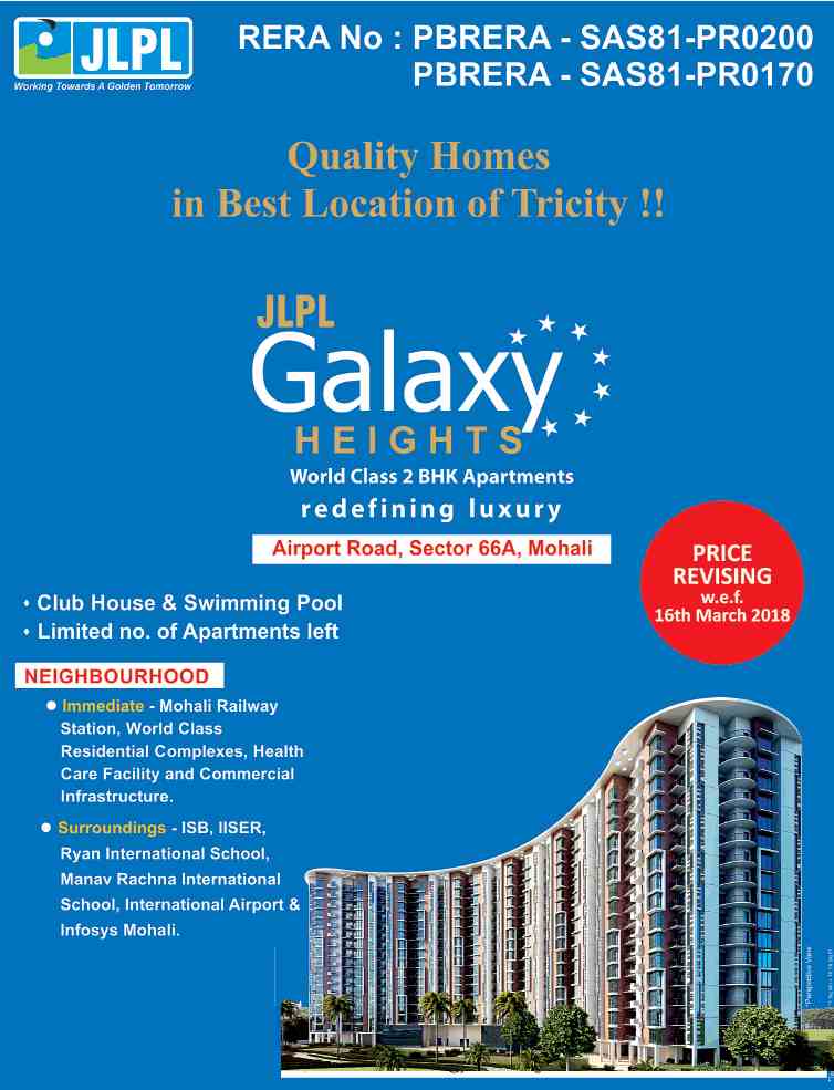 Book world class 2 BHK homes at JLPL Galaxy Heights in Mohali